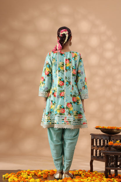 Mint Green Printed Short Anakali