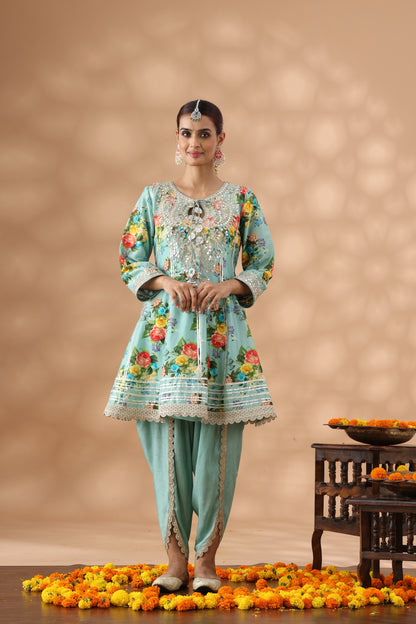 Mint Green Printed Short Anakali