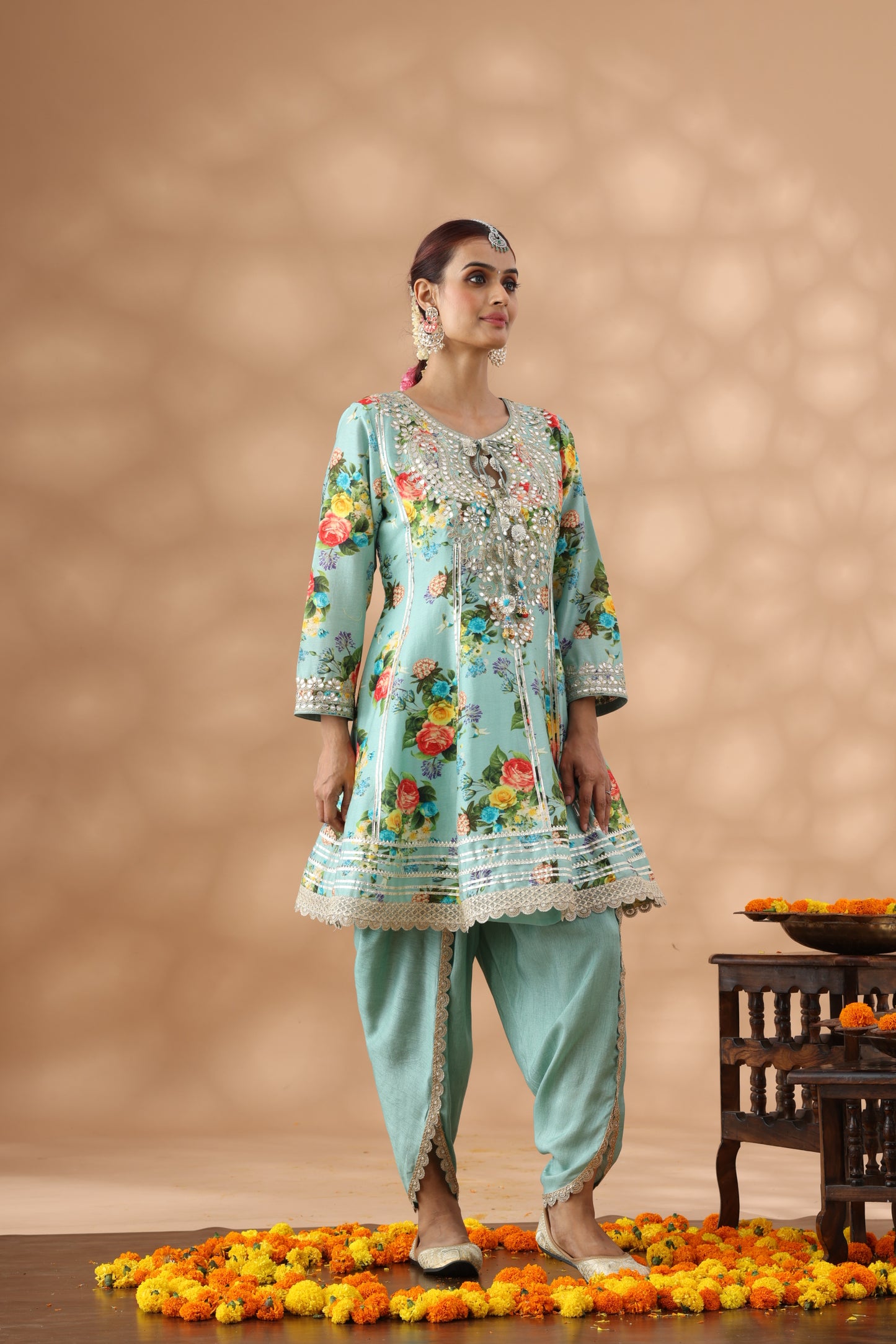 Mint Green Printed Short Anakali