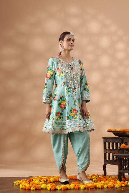 Mint Green Printed Short Anakali