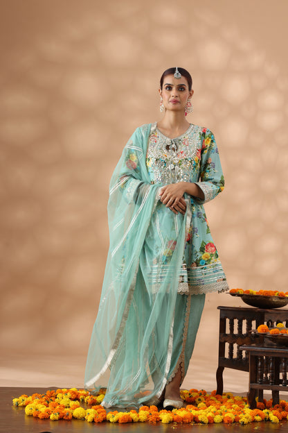 Mint Green Printed Short Anakali