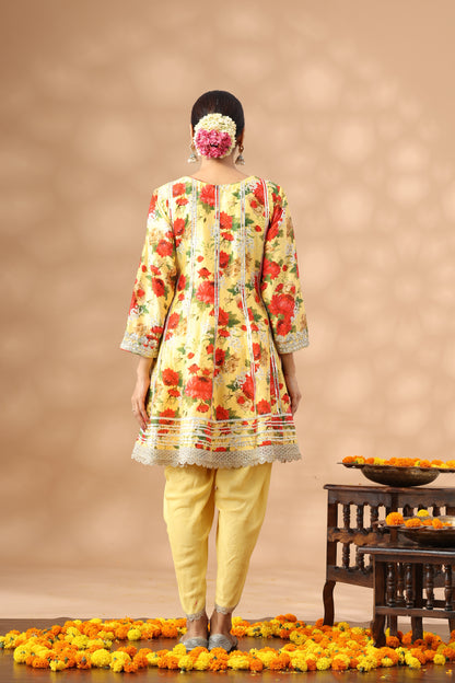 Light Mustard Printed Short Anakali