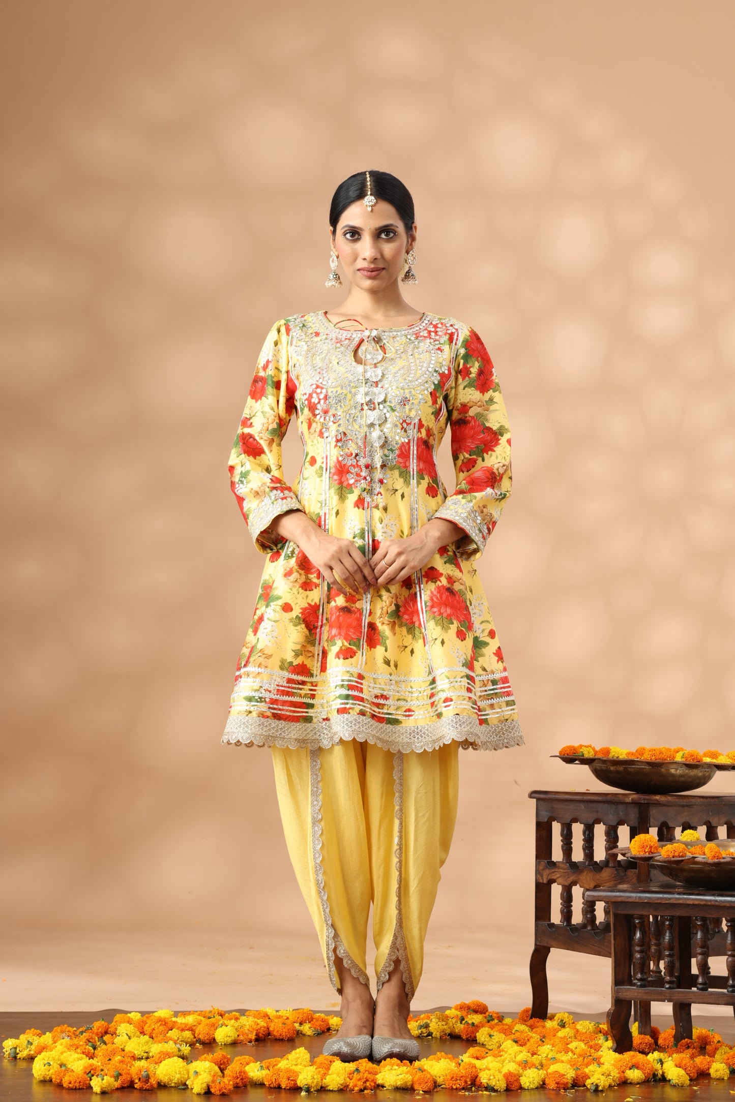 Light Mustard Printed Short Anakali