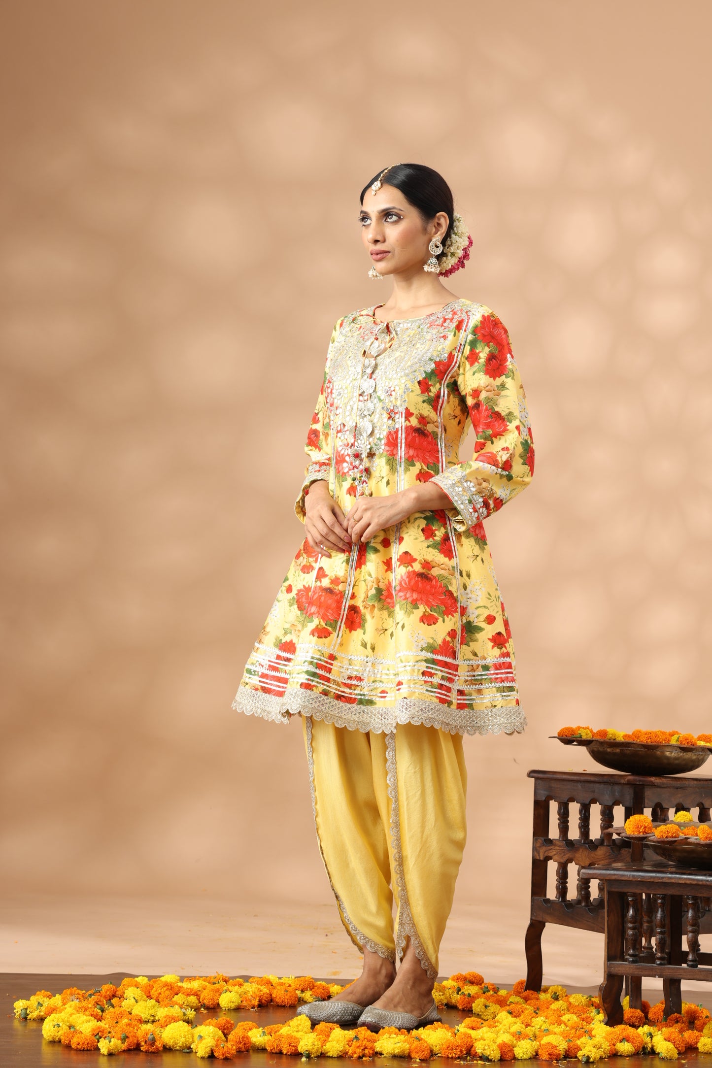 Light Mustard Printed Short Anakali