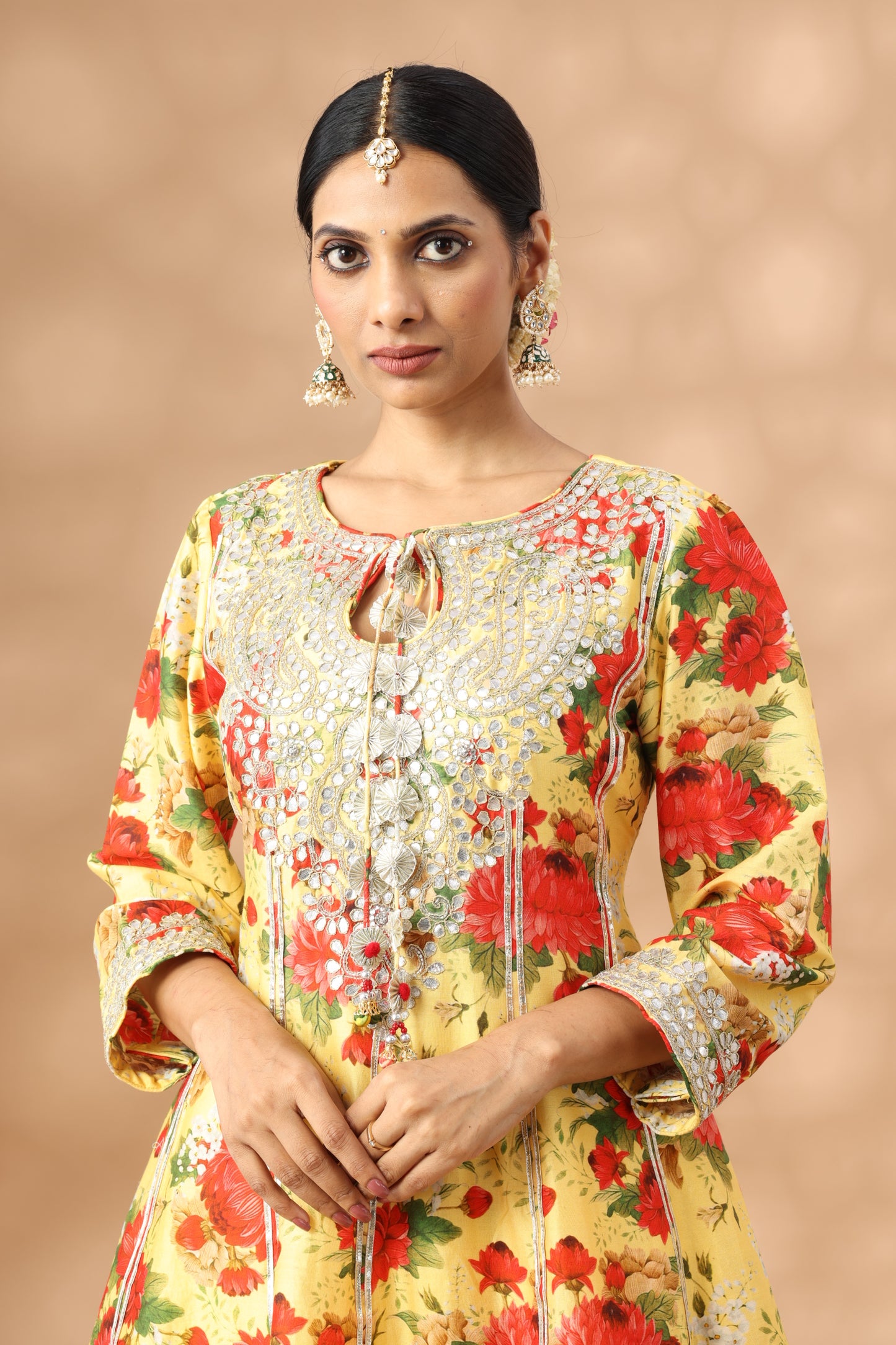 Light Mustard Printed Short Anakali