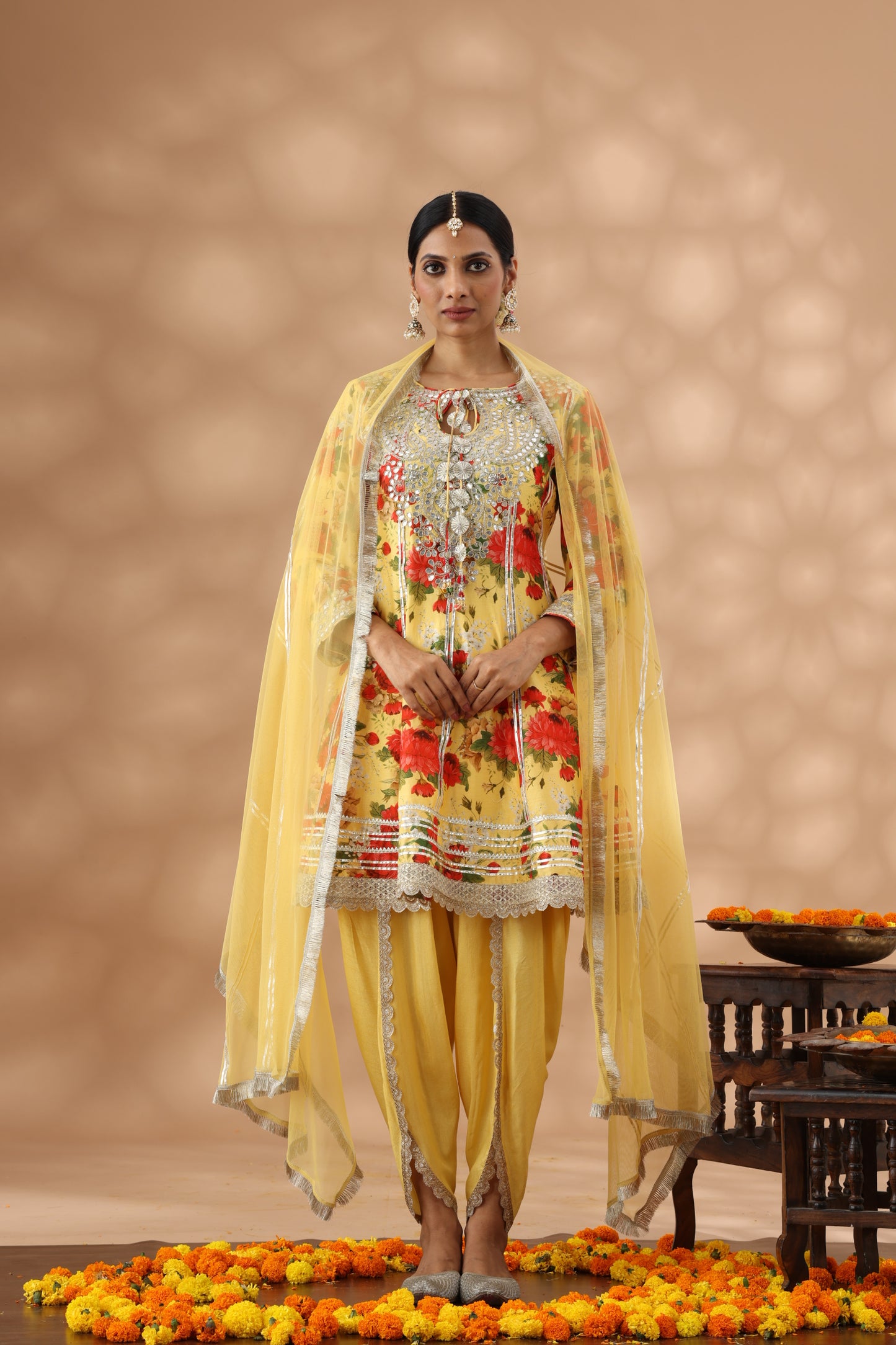 Light Mustard Printed Short Anakali