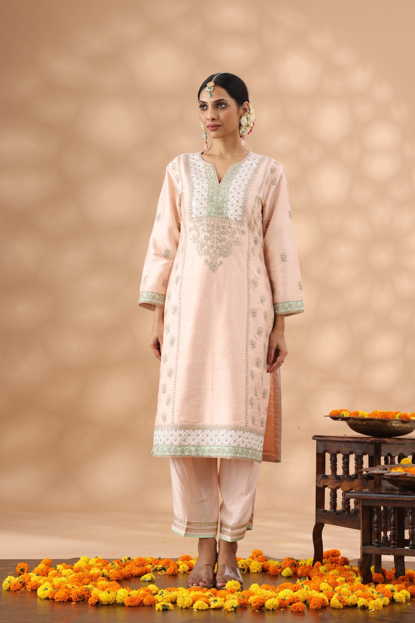Light Peach Long kurta with palazzo Set