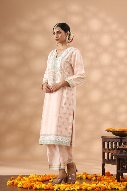 Light Peach Long kurta with palazzo Set