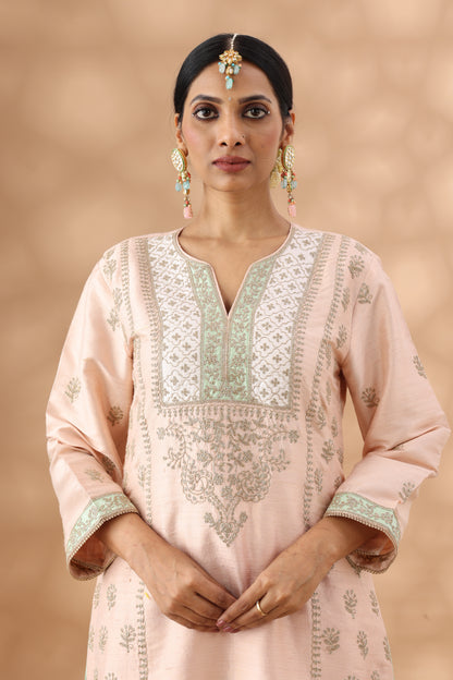 Light Peach Long kurta with palazzo Set
