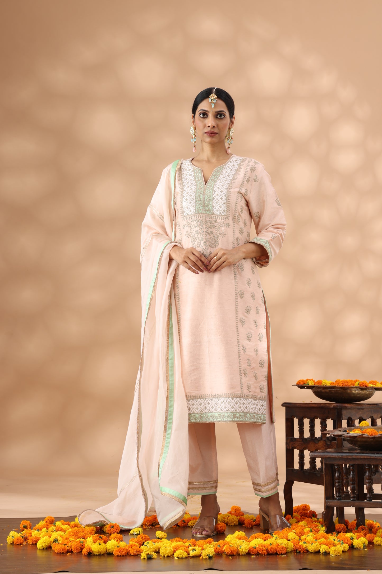 Light Peach Long kurta with palazzo Set
