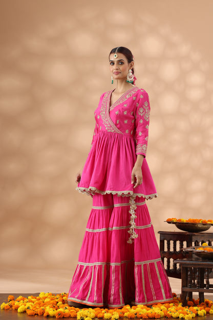 Hot Pink Short Anarkali with Gharara