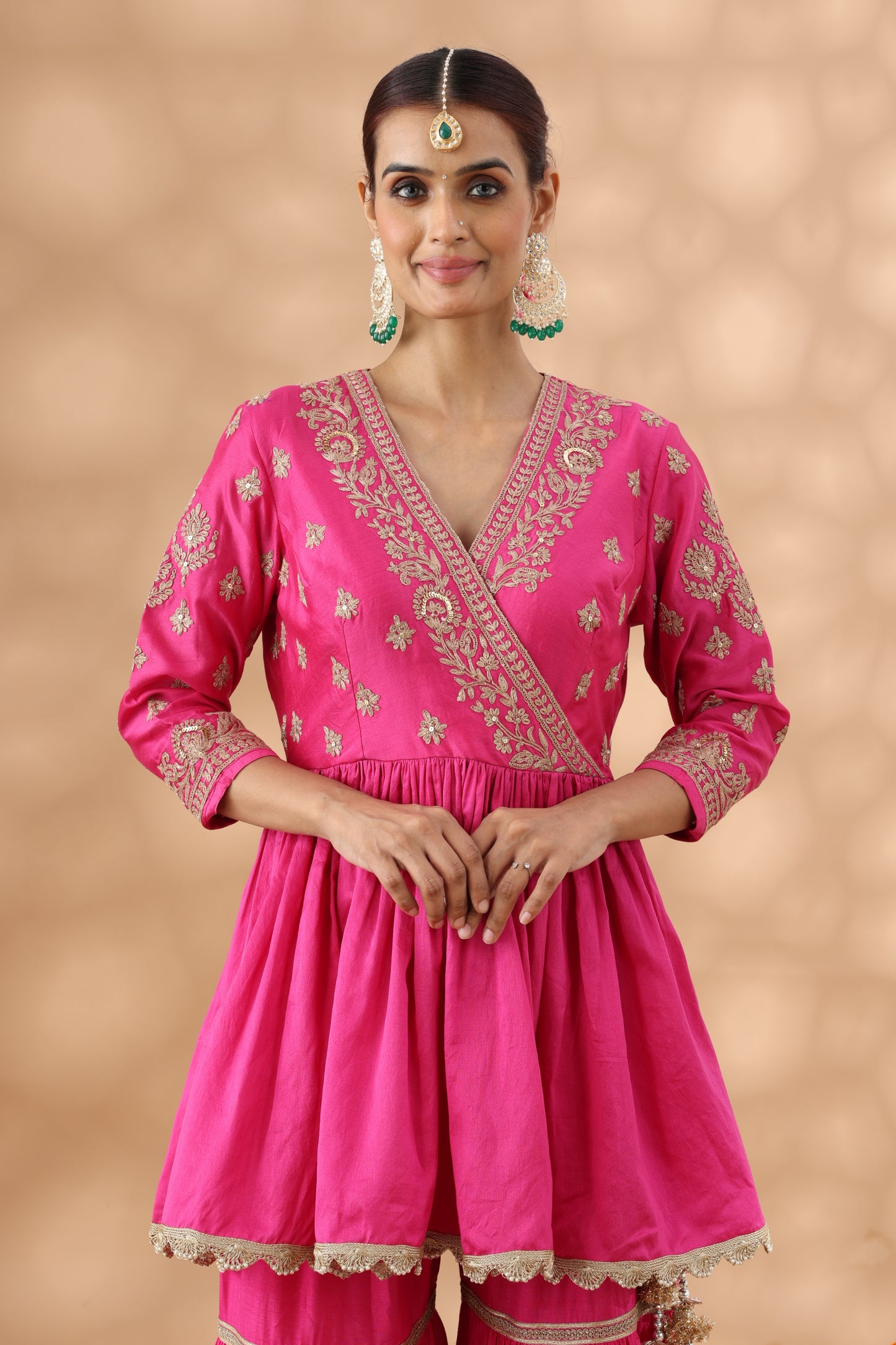 Hot Pink Short Anarkali with Gharara