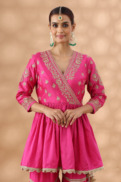 Hot Pink Short Anarkali with Gharara