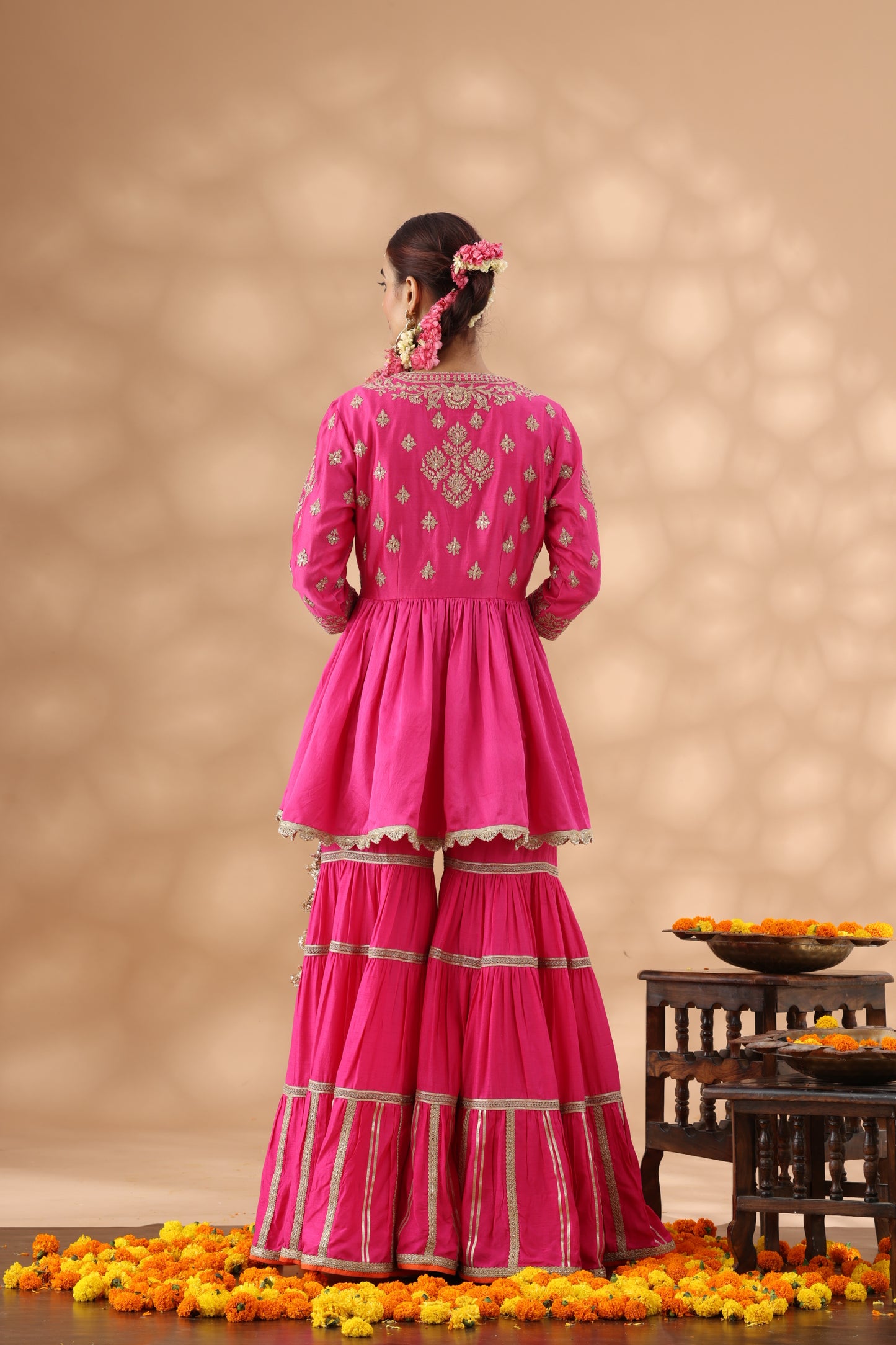 Hot Pink Short Anarkali with Gharara
