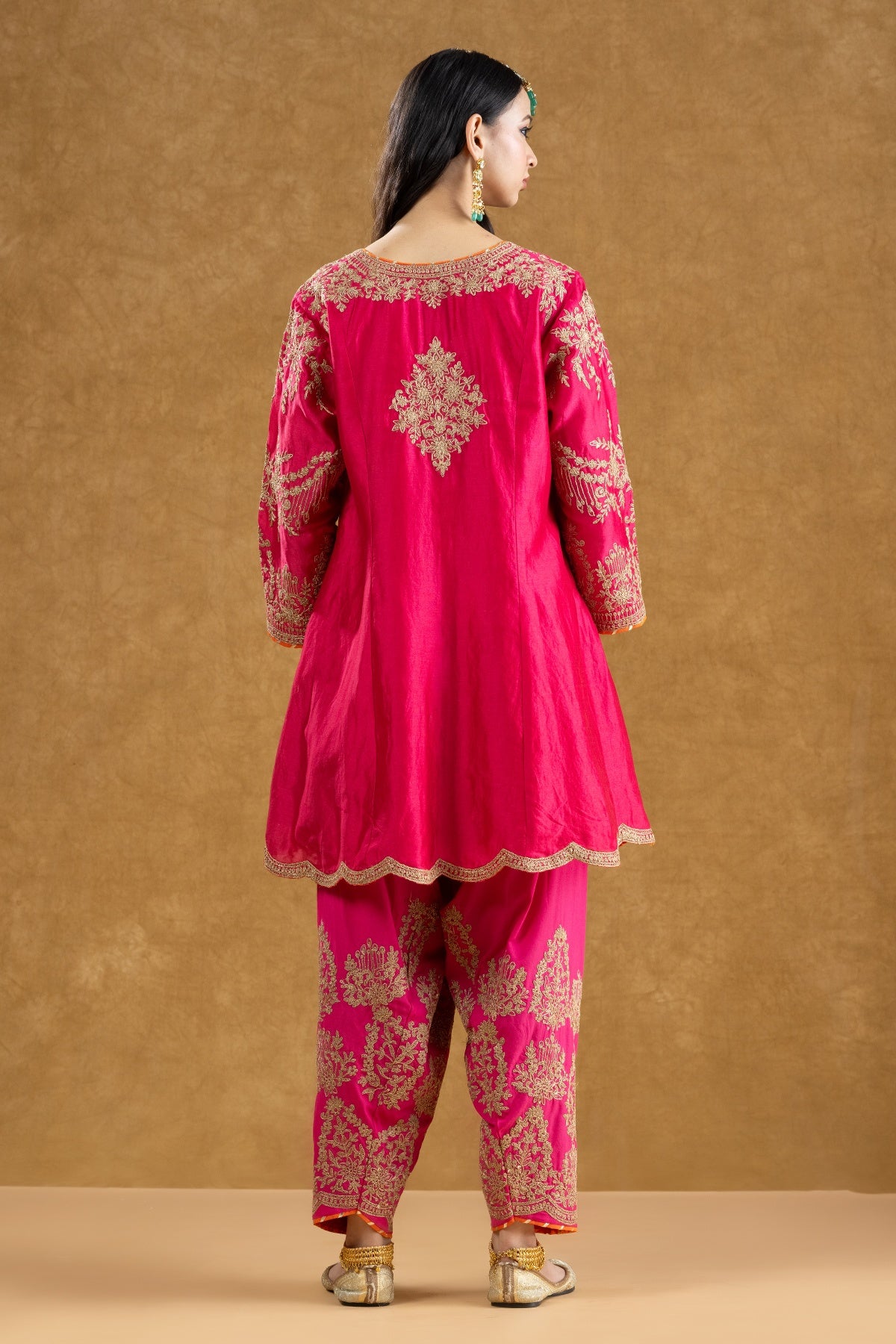 Rani Pink Chanderi Kurta Salwar Set with Dori Hand Work