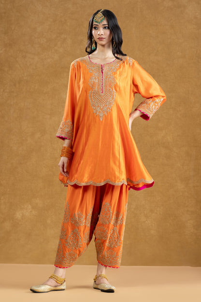 Orange Chanderi Kurta Salwar Set with Dori Hand Work