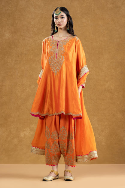 Orange Chanderi Kurta Salwar Set with Dori Hand Work