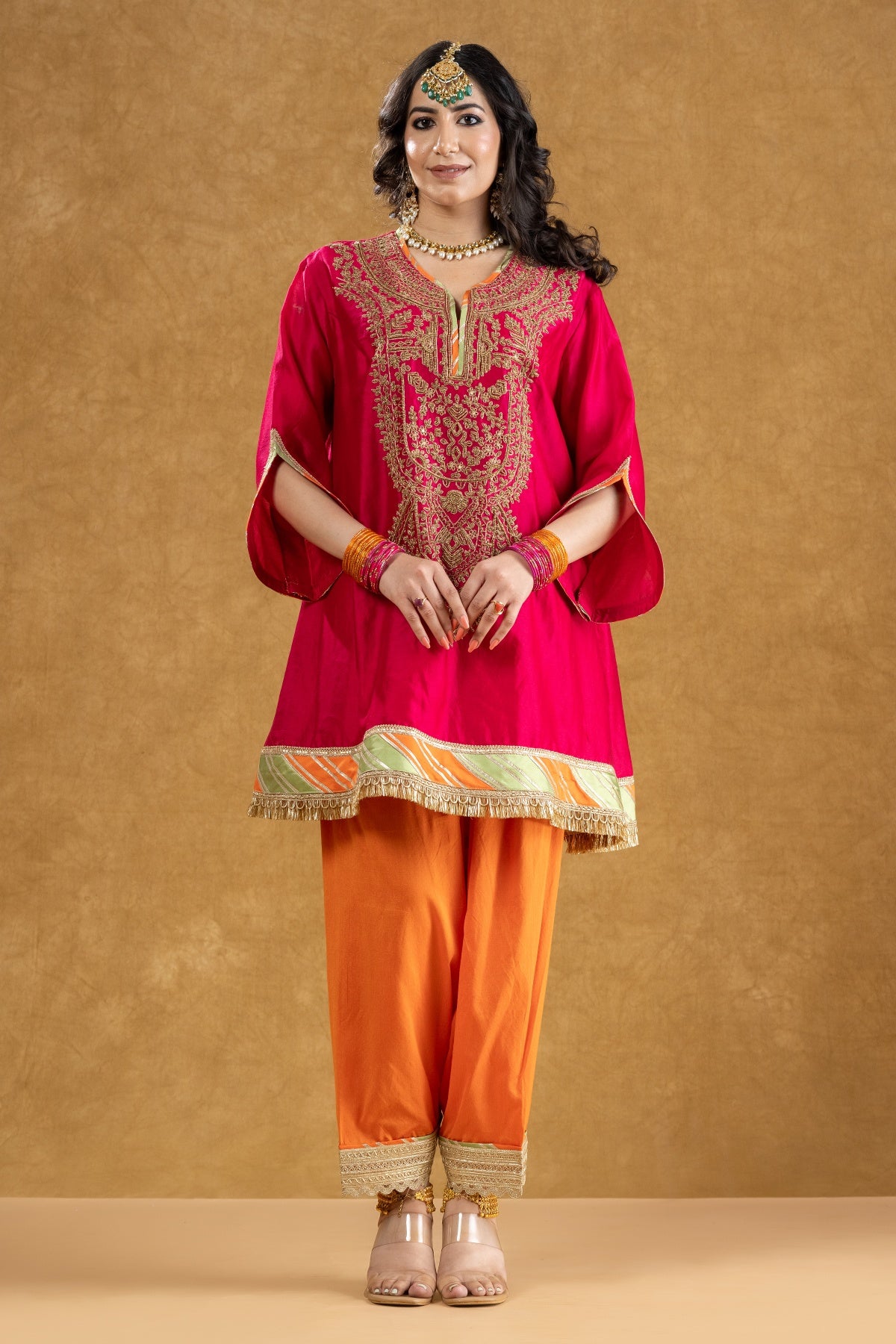 Rani Pink Chanderi Kurta Salwar Set with Dori Hand Work