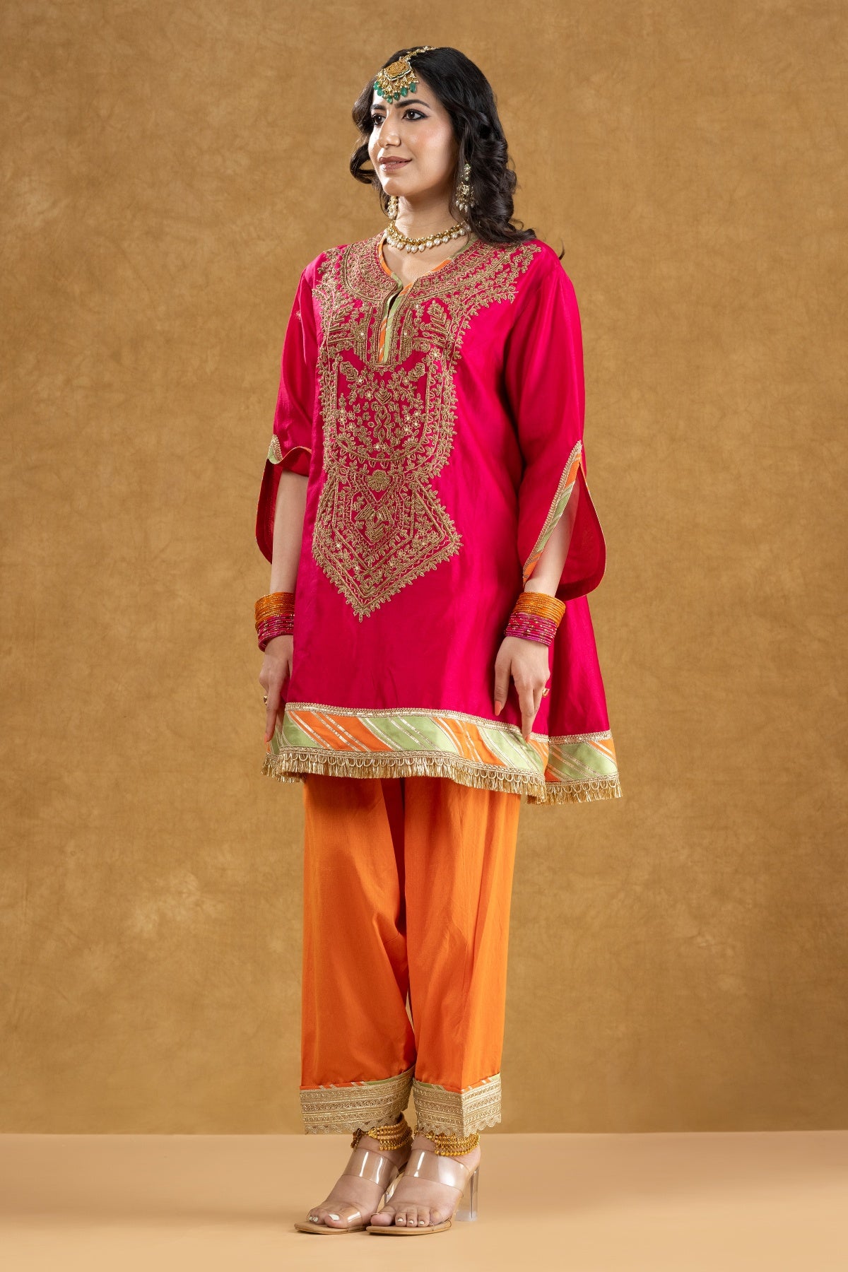 Rani Pink Chanderi Kurta Salwar Set with Dori Hand Work