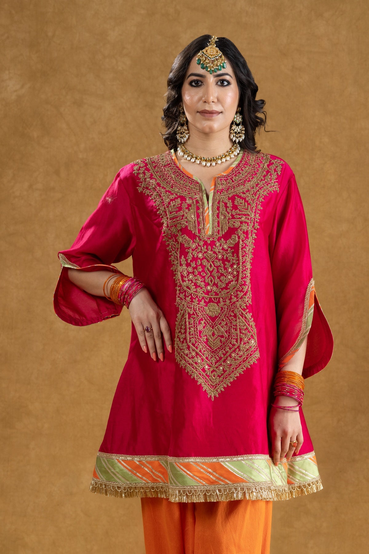 Rani Pink Chanderi Kurta Salwar Set with Dori Hand Work