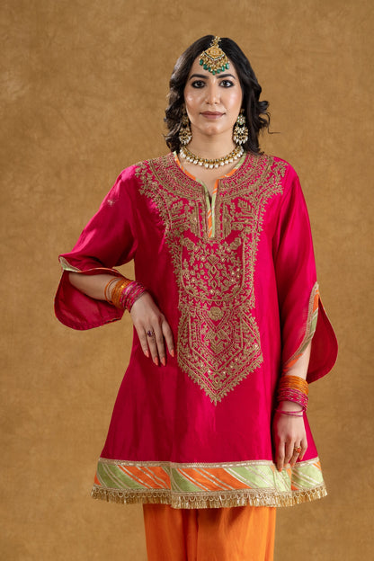 Rani Pink Chanderi Kurta Salwar Set with Dori Hand Work