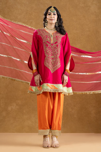 Rani Pink Chanderi Kurta Salwar Set with Dori Hand Work