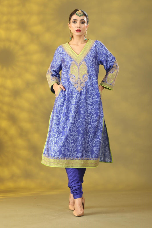 Blueberry Printed Kashmiri Style Phiran Kurta Set - Sonia Ahuja