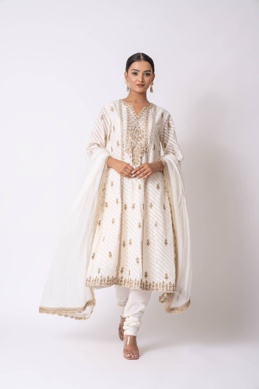 Cream Gota Embroidered Suit Set - Sonia Ahuja