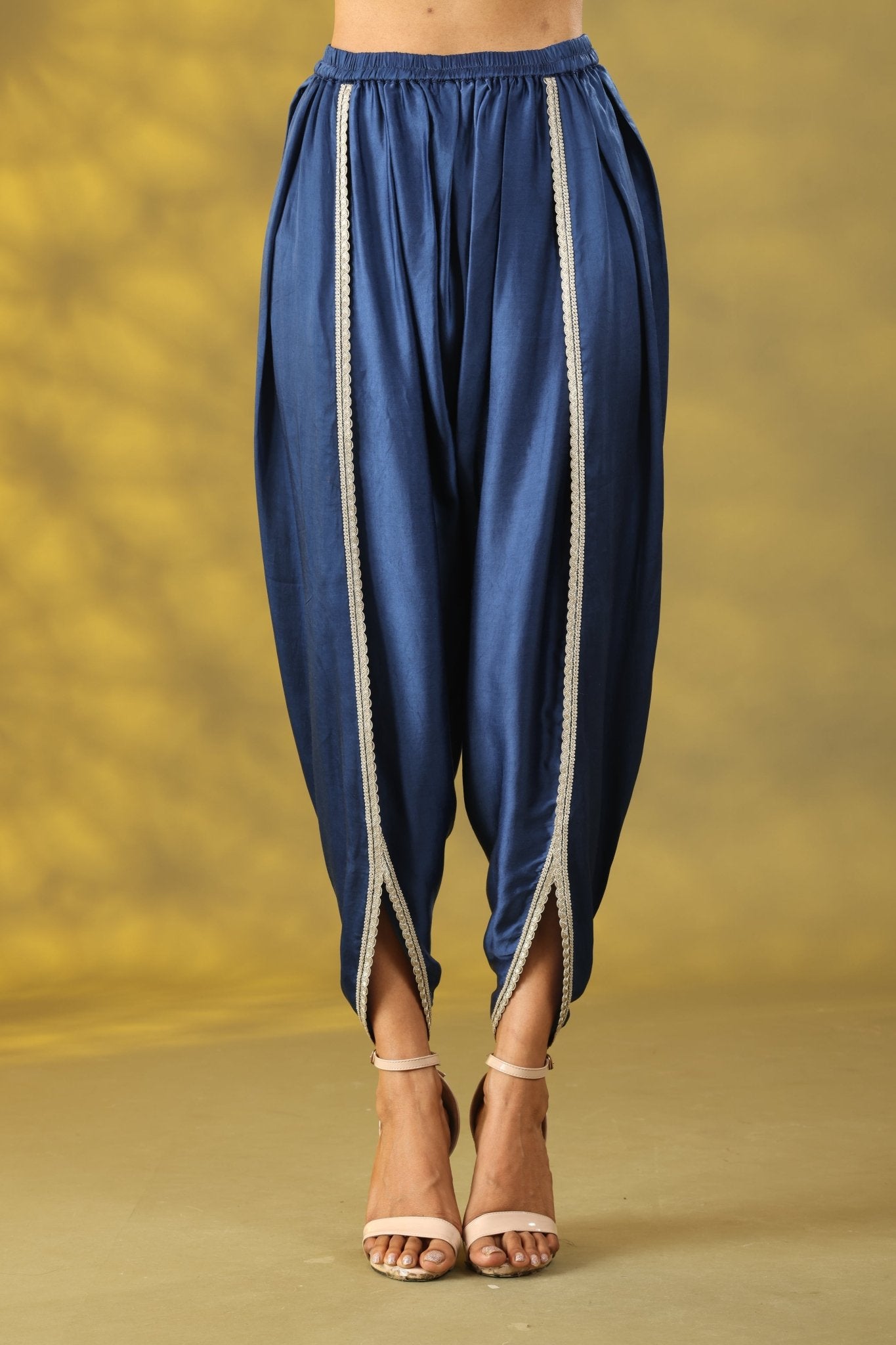 Dark Blue Short Anarkali with Dhoti Pant Set - Sonia Ahuja