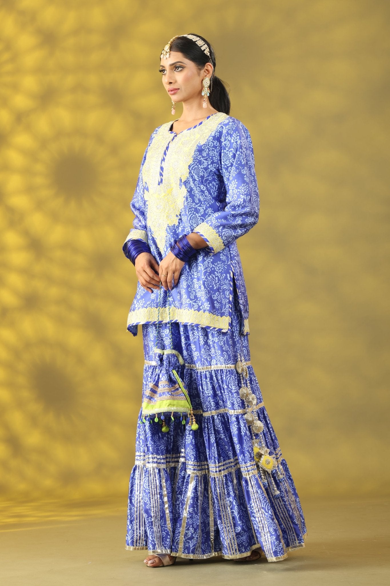 Dusty Blue Gharara Set with Dupatta - Sonia Ahuja