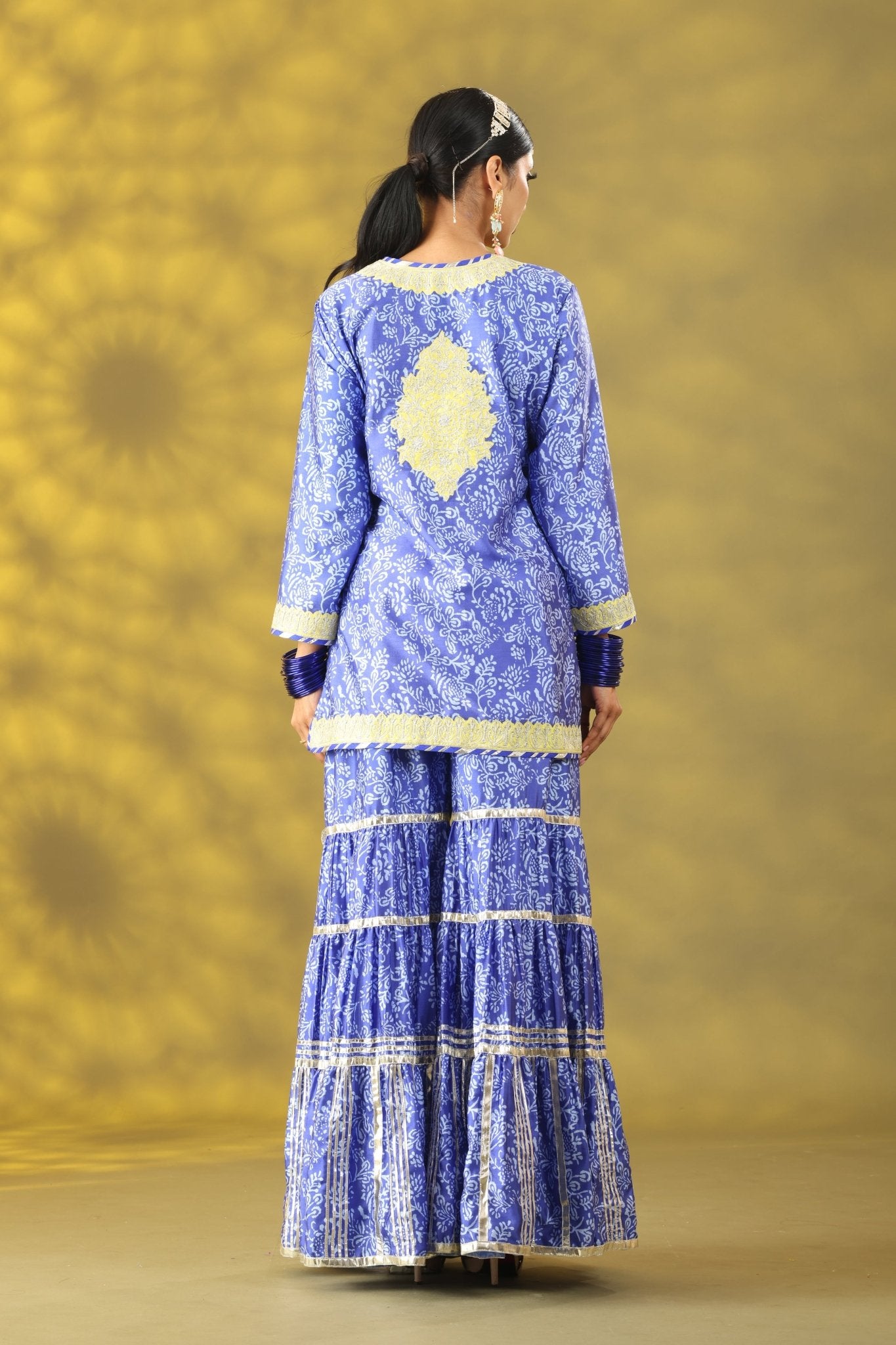 Dusty Blue Gharara Set with Dupatta - Sonia Ahuja