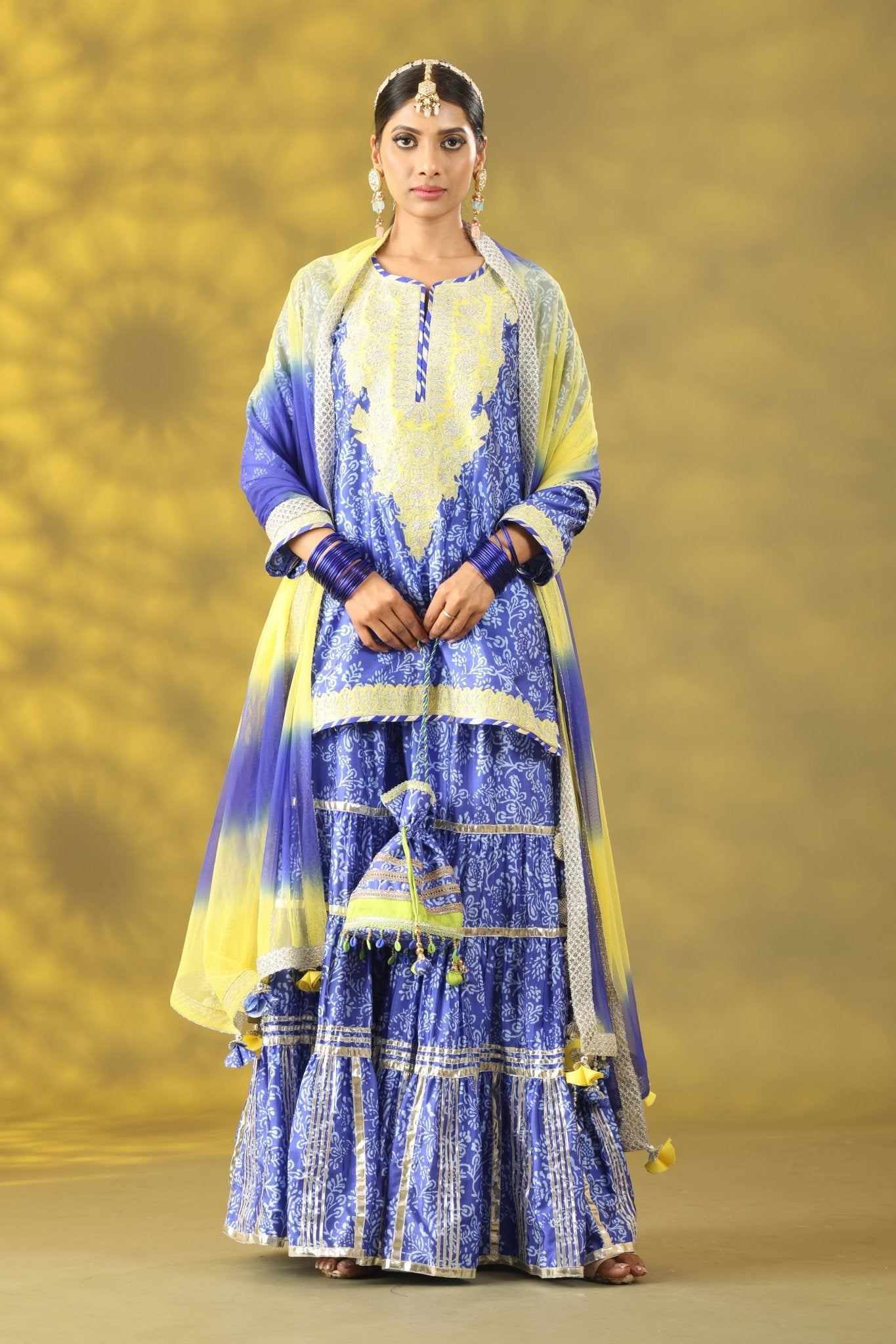 Dusty Blue Gharara Set with Dupatta - Sonia Ahuja