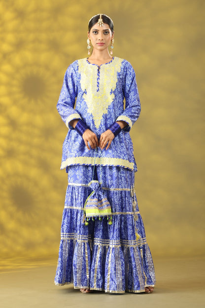 Dusty Blue Gharara Set with Dupatta - Sonia Ahuja