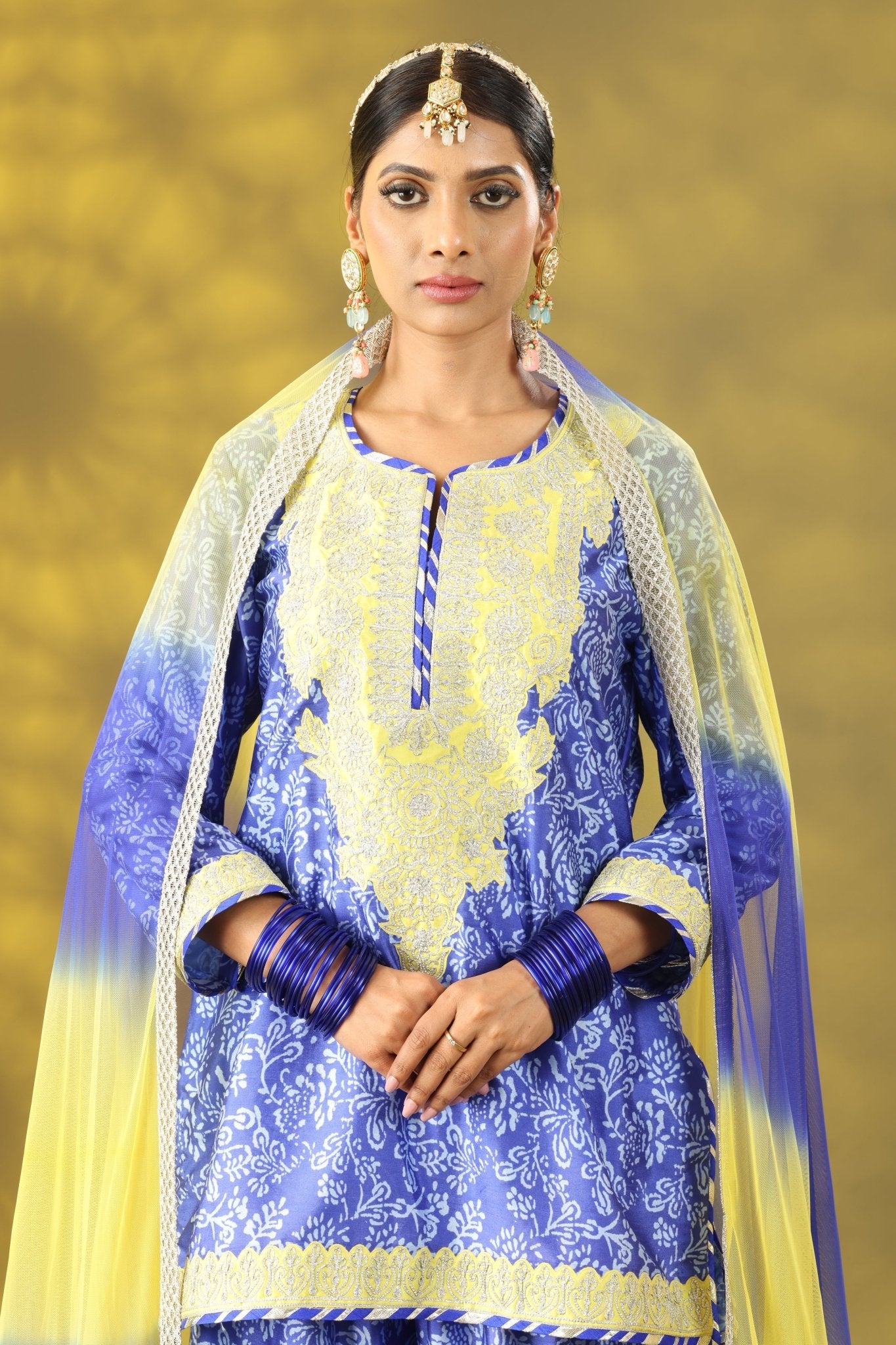 Dusty Blue Gharara Set with Dupatta - Sonia Ahuja