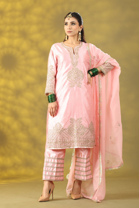 Light Rose Kurta Set with Dupatta - Sonia Ahuja