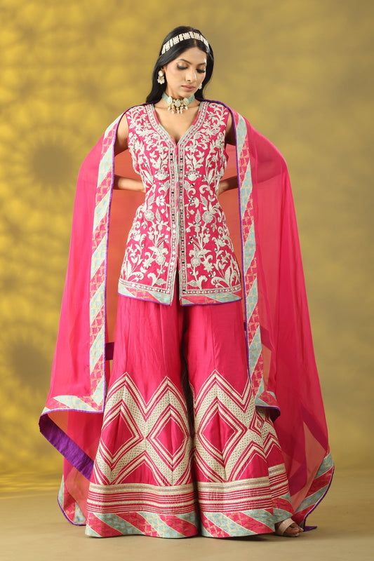 Magenta Jacket with Sharara Set - Sonia Ahuja