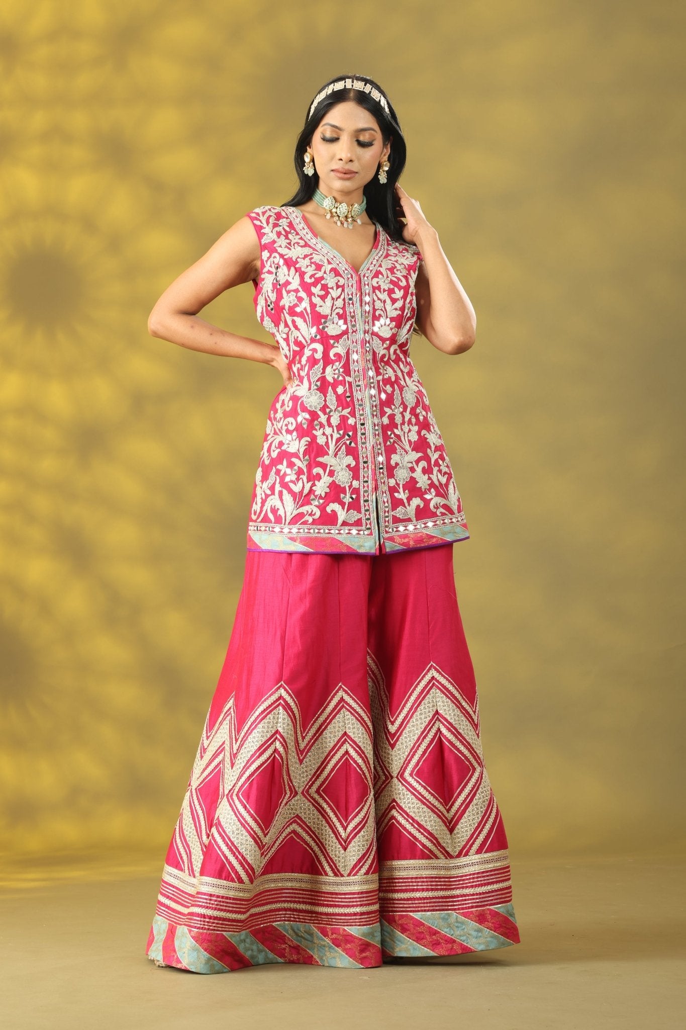 Magenta Jacket with Sharara Set - Sonia Ahuja