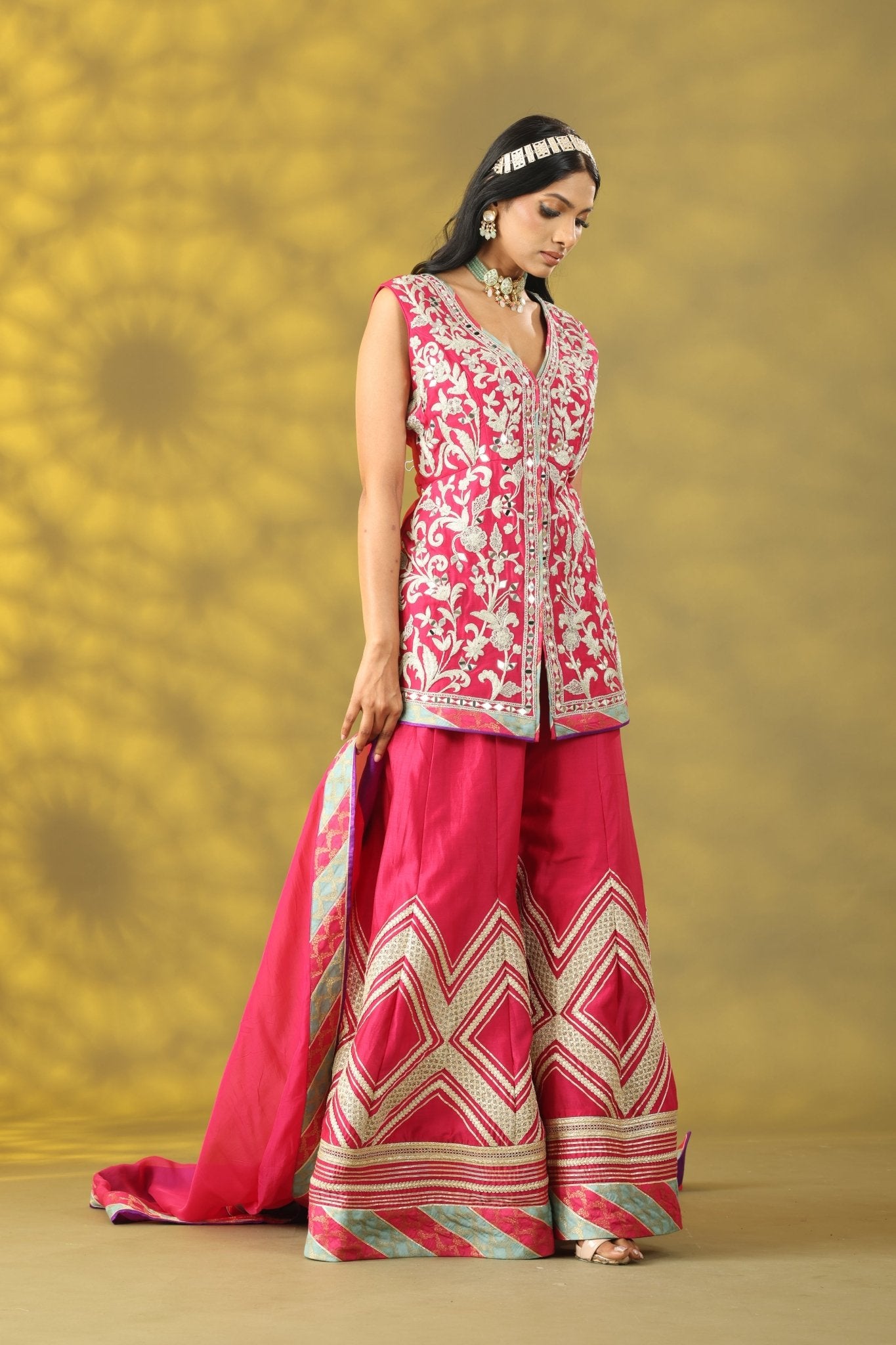 Magenta Jacket with Sharara Set - Sonia Ahuja