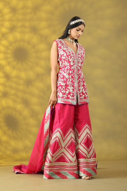 Magenta Jacket with Sharara Set - Sonia Ahuja